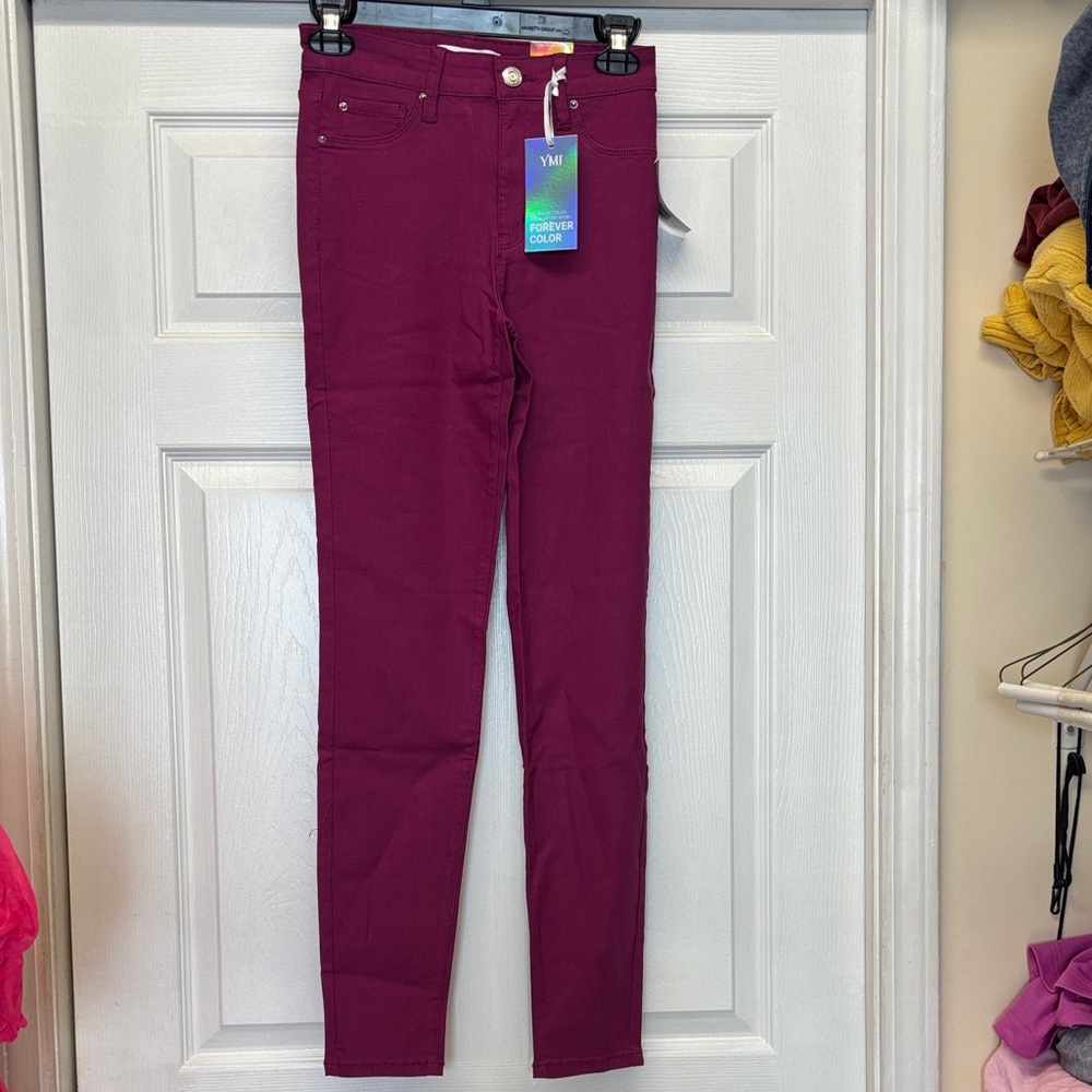 YMI Highrise Hyperstretch Magenta Skinny Pants Women Small New